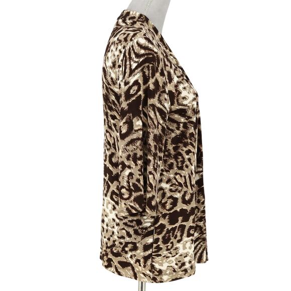 Chicos Travelers Jacket 1 Womens Medium 8 Animal Print Beige Brown Stretch Knit - Picture 5 of 15